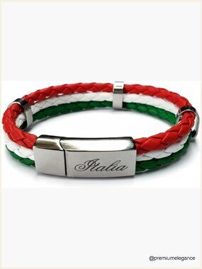 Tricolor Braided Leather Bracelet with Stainless Steel Clasp, Unisex Italian